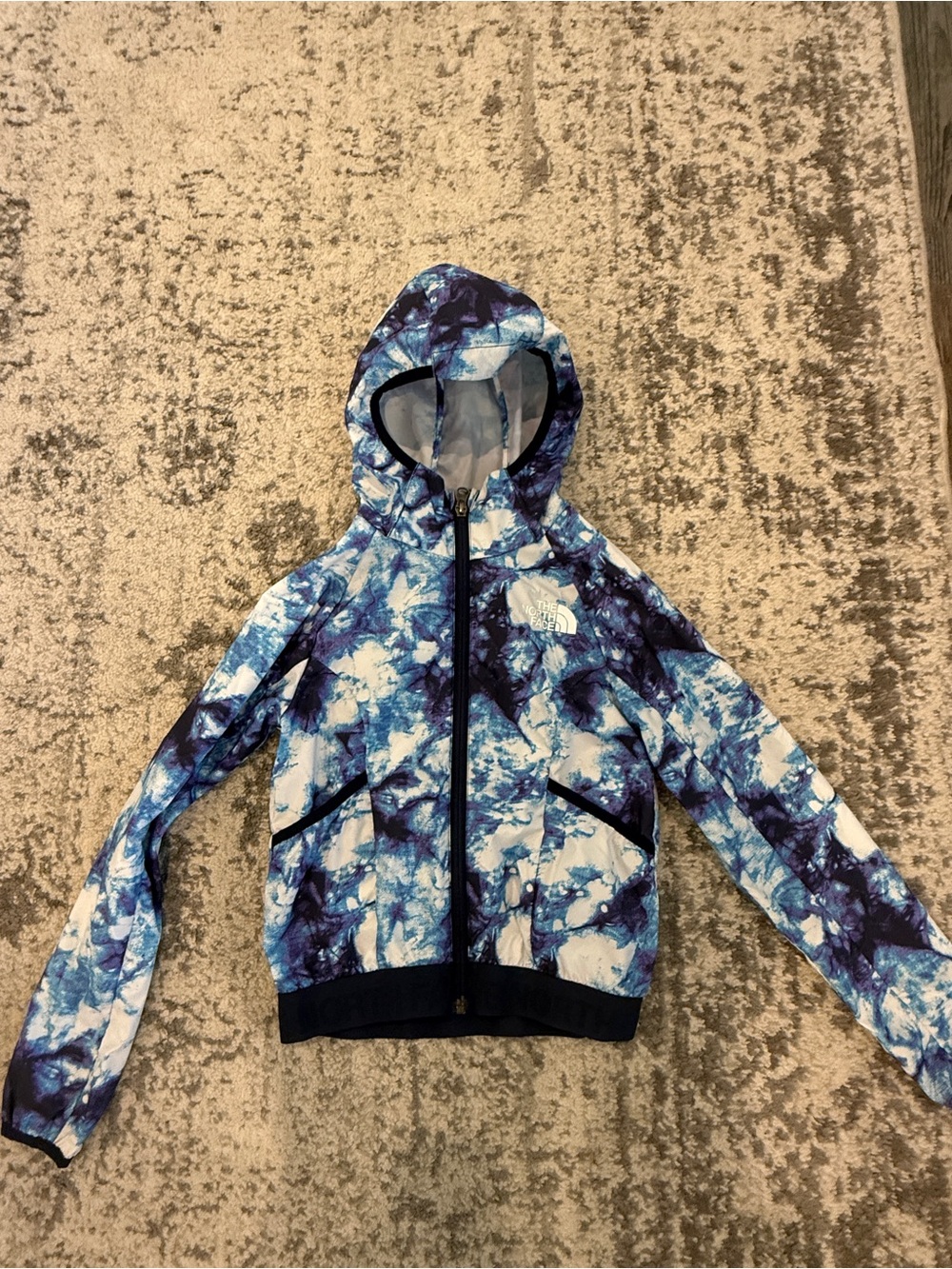 North Face Kids Blue Tie-Dye Hooded wind breaker Jacket